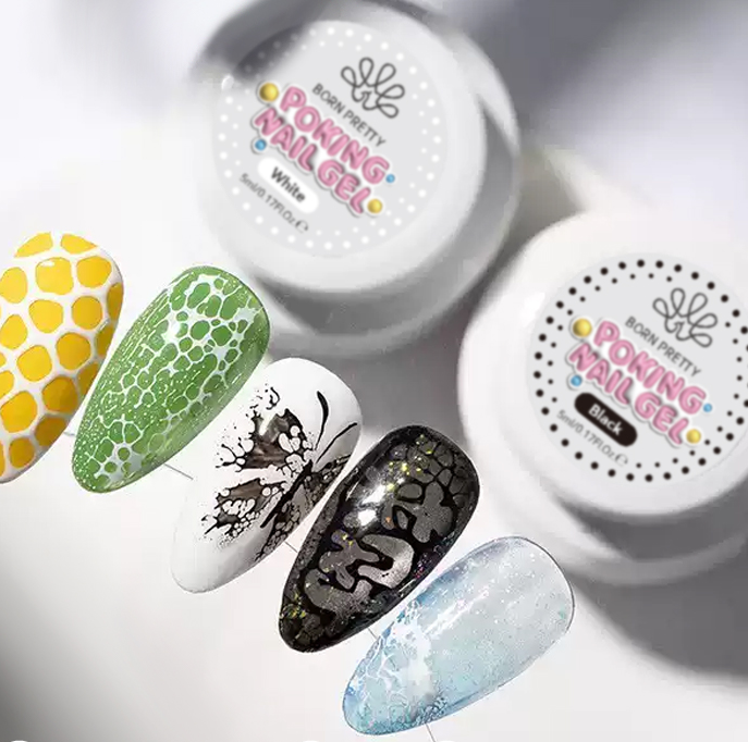 BornPretty Poking Nail Gel – 3D Texture Nail Art Gel Polish (White/Black)