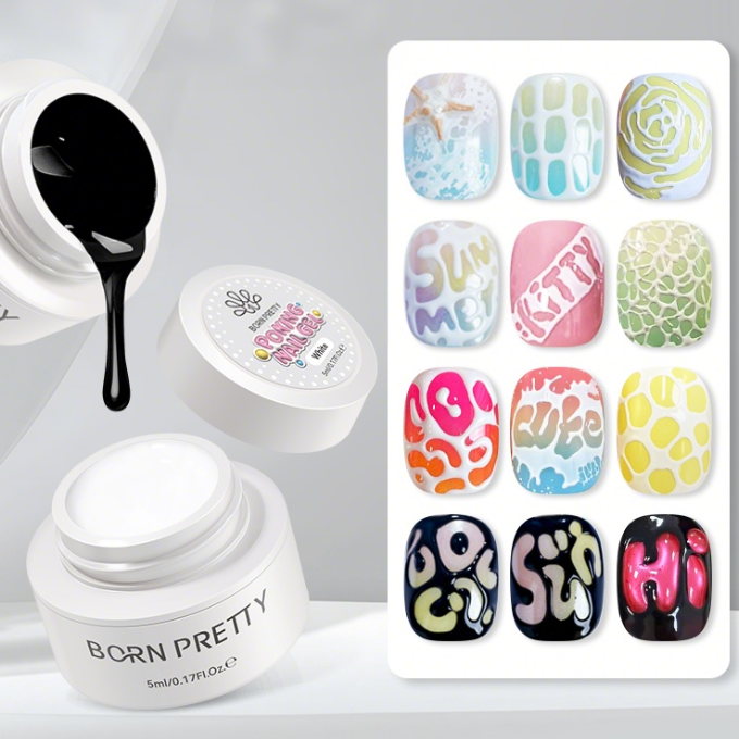 BornPretty Poking Nail Gel – 3D Texture Nail Art Gel Polish (White/Black)