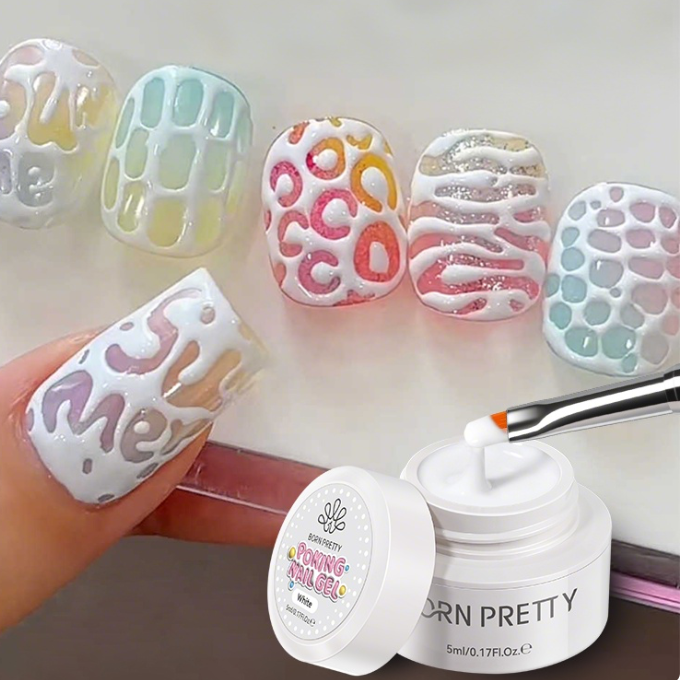 BornPretty Poking Nail Gel – 3D Texture Nail Art Gel Polish (White/Black)