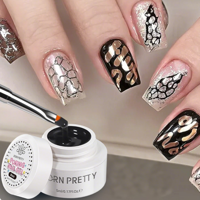 BornPretty Poking Nail Gel – 3D Texture Nail Art Gel Polish (White/Black)