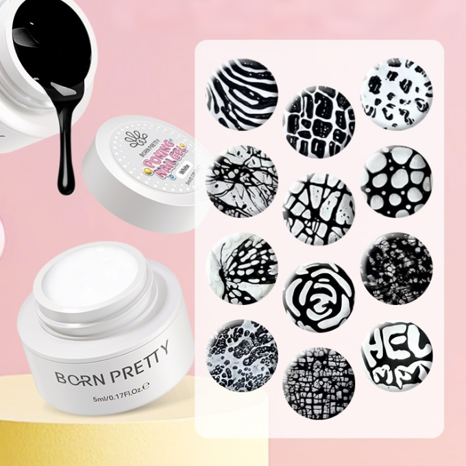 BornPretty Poking Nail Gel – 3D Texture Nail Art Gel Polish (White/Black)