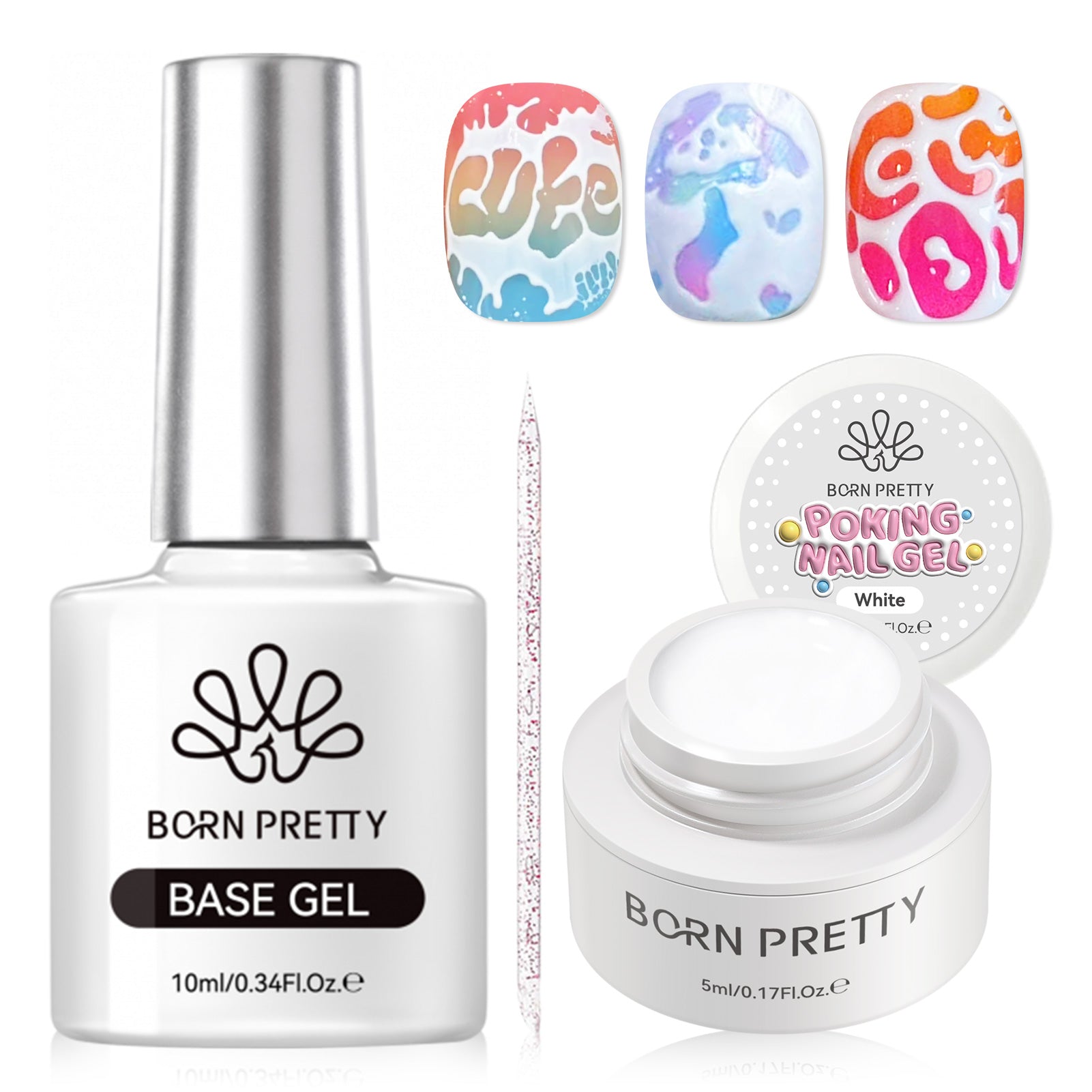 BornPretty Poking Nail Gel – 3D Texture Nail Art Gel Polish (White/Black)