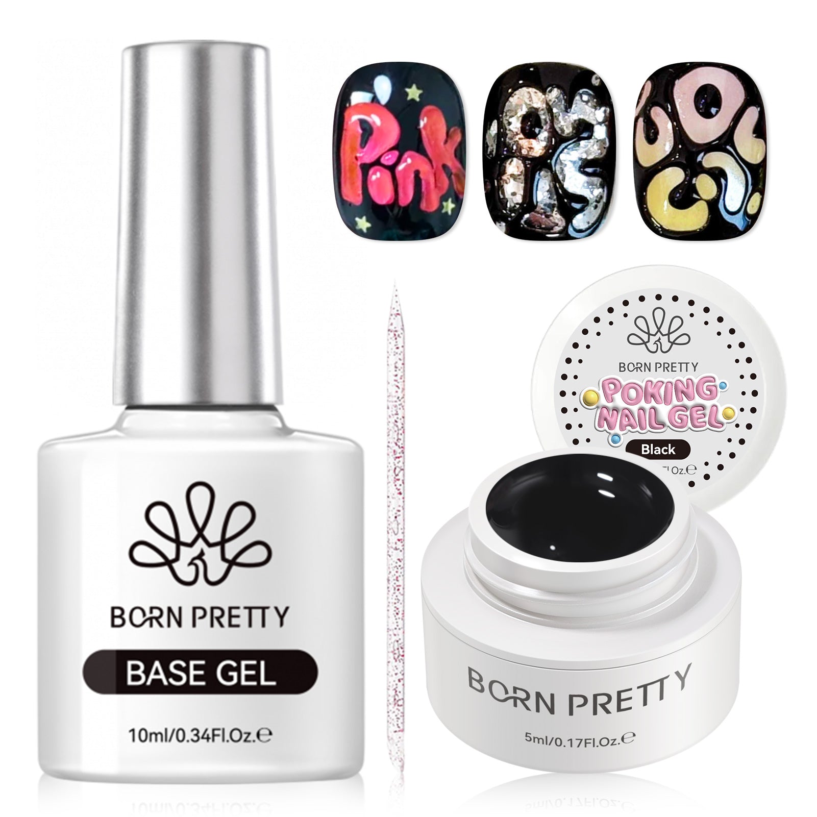 BornPretty Poking Nail Gel – 3D Texture Nail Art Gel Polish (White/Black)